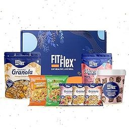 Fit & Flex Festive Gift Box with Healthy Baked Snacks – Premium Festive Gift Hamper (Granola, Muesli, Chocolates & Namkeen) – Healthy Gifting option – As Seen on Shark Tank India - Pack of 10-16