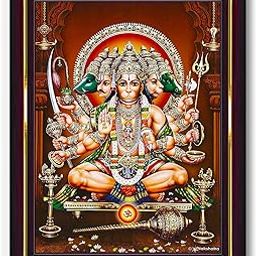 Pavan Photo Laminations Panchmukhi Hanuman for Door Entrance Vastu Wall Painting Framed Home Decor (Wood,Matte,Brown,Small Size,6 x 8 Inch) B785S-17