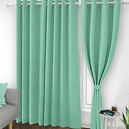 Top Drapes 80-90% Blackout Door Curtain with Tie Back 7 feet 2 Pcs 7 L x 3.67 W Feet | Room Darkening, Thermal Insulated, Noise Reducing Heavy Polyester Solid Curtain (Aqua Green Colour)-image-6