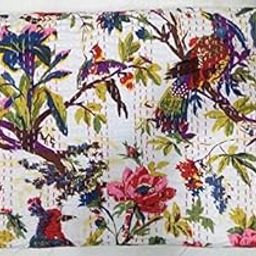 Pure Cotton Handmade Single Bed Cover Bedspread Kantha Quilt - Multicolour(60 X90 INCH)-image-40