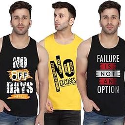 Men's Sleeveless Gym Tank Top | Dryfit Round Neck Printed Sando/Baniyan for Workout and Casual Wear | Muscle Vest for Gym, Beach & Casual Tshirt Men Ganji | Multicolor_Pack of 3-14