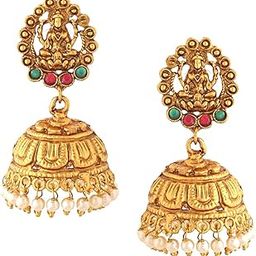 Earrings for Women and Girls Traditional Chandbali Earrings Gold Plated | Beads Drop Temple Earrings | Birthday Gift for girls and women Anniversary Gift for Wife-image-1