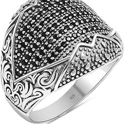 925 Sterling Silver CZ Men's Ring | BIS Hallmarked Vintage Handmade Black Cubic Zirconia Stone-Studded Ring for Men | Men's Silver Ring with Black Zircon stone(Size-8,9,10 No.)-image-21
