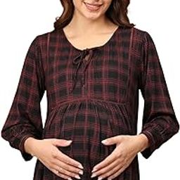 Maternity and Nursing Casual Top | 100% Cotton | Feeding Zippers at The Front | Pre and Post Pregnancy | Comfortable | Plaid Print | Color - Multi-image-90