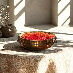 Extreme Karigari Antique Brass Urli Bowl for Home Decor | Traditional Flower Floating Bowl with Ghungru | Brass Pooja Decoration Urli for Living Room, Diwali, Festive Use-image-19