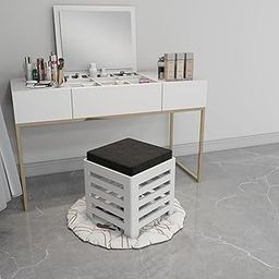 WooDinto Wooden 12 inch Cushion Stool for Living Room | Side Stool| Table for Bedroom| Stool with Storage| Table for Sitting| Desk for Stool for- Dressing Table, Bedside, Home, Office (White)-20
