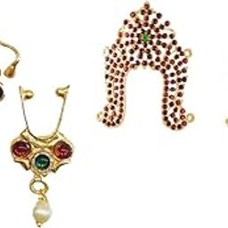 Style Heavens Nose pin ring or Nathu Bulak And Bhajuband Vanky for Bharatanatyam & Kuchipudi Elegant Traditional Jewelry for Dancers girls and womens. COMBO, GH:45.-43