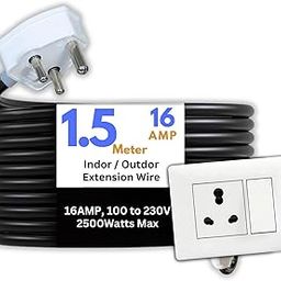 KREPS® Electric Heavy Duty Extention Board, 6+16A, for Indoor & Outdoor Use, Cable with 3-Pin Plug and Multi-Socket Board Supports 100-230V, 2000+2500 Watts (2500W,16A,Big Plug, 1.5 M)-image-46