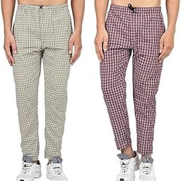 AJH Fashion Men's Cotton Checkered Regular Lounge Pant Pyjama for Men Pack of 2-image-92