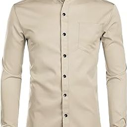 Men Cotton Blend Slim Fit Full Sleeve Ultra Soft Chinese Collar | Latest Eye Catching Design Beige Color Casual Shirt for Any Occasions-image-7