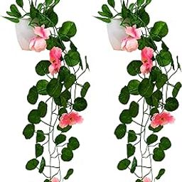 fancymart Pack of 2 Artificial Flower Vine Plants Falling with Small Size Pot - Natural Touch & Feel Home Décor - Perfect for Home and Office Decoration - Size 45 CM (8165), Plastic-5