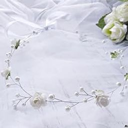 Delicate Flower crown White Rose crown Pearl Bridal hairpiece Boho headband Floral headpiece Bridesmaid Flower girl Rustic Wedding, Hair Vine, Bridal Headband, Wedding, Gift, 1 Pc, Silver.-image-40