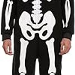 Unisex Skeleton Jumpsuit - Plush Skeleton Zippered Halloween Hoody for Adult Sleepwear Costume-image-24