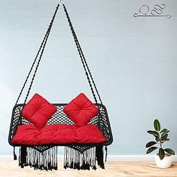 Patiofy Premium 2 Seater Jhula for Home/Double Seater Swing for Balcony/Double Seater Swing/Hammock Hanging Swing Chair/Jhula/includes Hanging Kit, 2 Small Cushion & 1 Sitting Cushion-Black-image-28
