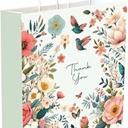 Omnipresent Pack 90 GSM Floral Printed Thank You Paper Gift Bags, Set of 12, Paper Carry Bags For Birthday Gift, Return Gift Bags, Office Party, Corporate Gifting & Get Together (Size:9.4x7.9x 3 inch)-image-100