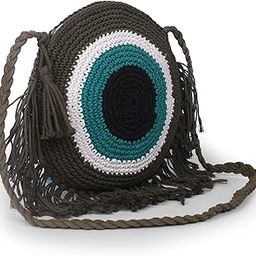 Handmade Crochet Crossbody Bag, Round Evil Eye Design with Fringe-image-60