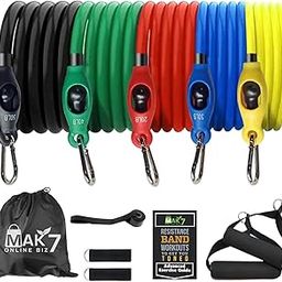Heavyduty Latex Resistance Bands Set with Handles | 11 Piece Set Band | 5 Colour-Coded Resistance Band for Workout | with D- Anchor, Ankle Straps, Bag | Strength Training Fitness Band|100% Latex|-picture-20