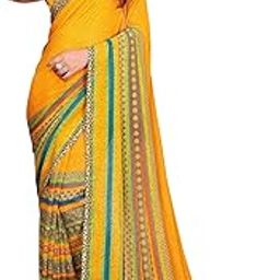 SAREES Women's Regular Fit Printed Paisley, Striped Georgette Saree with Matching Blouse Piece | Stylish, Comfortable & Fancy Saree for Weddings, Parties, Casual Outings, Festivals-picture-7