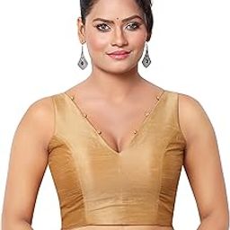Women's Sleeveless Solid Pattern V Neck Readymade Saree Blouse-image-1