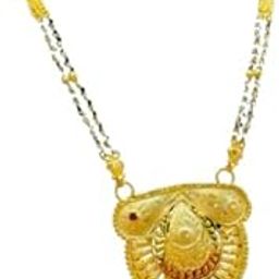 Traditional Gold-Plated Mangalsutra Necklace, Ethnic Design with Beaded Chain, Long Length-image-32