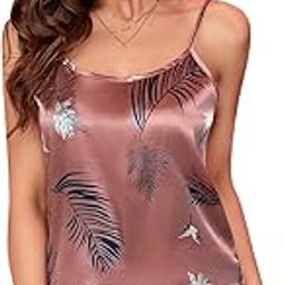 Women's Satin Pajama Set Tropical Print Sleeveless Cami Top Shorts Loungewear-picture-8