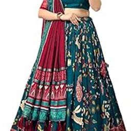 Women's Tussar Silk With Leheriya And Foil Print Lehenga choli Set (RABBIT)-picture-49