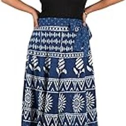 Women's Wrap Skirt, Cotton Block Print, Blue and White Ethnic Pattern, Long Maxi Length-image-63