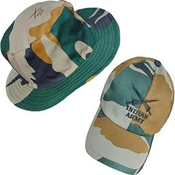 Cotton Indian Military Army Hat and Cap Camouflage Jungle Commando Soldiers Cap with Adjustable Back Strip - Combo Pack of 2-22