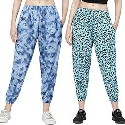 Women's and Girls Printed Joggers Trackpant Night Dress Lounge Wear Printed Pyjama/Pyjami Combo - (Pack of 2) (Aqua,Blue)-image-4