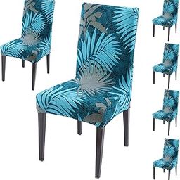 HOKIPO Stretchable Dining Chair Covers Set of 6, Sea Blue Tropical Leaves (AR-5131-D10*6)-image-21
