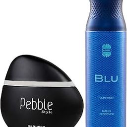 Maryaj Pebble Style Eau De Perfume Spicy Woody Perfume 100ml for Men and Ajmal Blu Homme Deodorant Aquatic Woody Fragrance 200ml for Men FREE-4
