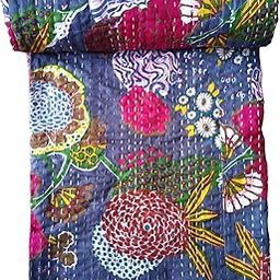 Kirti Textile and Handicraft Handmade Kantha Quilt Cotton Kantha Bed Cover Multi Color Kantha Bedspread Handmade Kantha Coverlet Throw Single Size Kantha Blanket-6