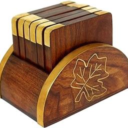 ITOS365 Wooden Drink Coasters Wood Table Coaster Set of 6 for Tea Cups Coffee Mugs Beer Cans Bar Tumblers and Water Glasses-image-5