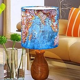 Dovel Pot Modern Table Lamp, Wooden Base Modern Fabric Lampshade for Home Office Cafe Restaurant, Dovel Pot, Rabbit (World Map-1)-image-41