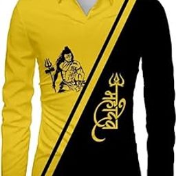 Men's Polycotton Regular Fit Printed Unstitched Shirt Fabric 2.25 Meters with Beautiful Design For Casual Outings, Parties, Festivals (Yellow)-image-120