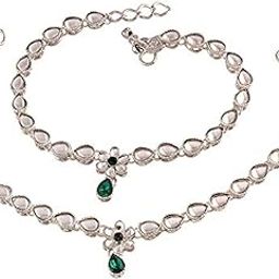 Traditional Silver Plated Kundan Anklets For Girls & Women (A020S)-image-98