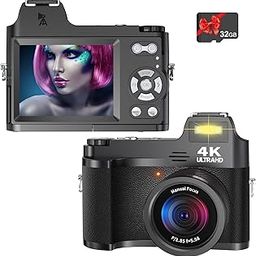 Digital Cameras for Photography, 4K 48MP Vlogging Camera 18X Digital Zoom Manual Focus Students Compact Camera with Macro Function, 32G Micro Card-10