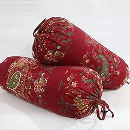 Swayam Round Bed Side Long Bolster Pillow Cover Cotton Printed Soft and Luxurious Decorative 30" x 30" Bolster Cover Set of 2 for Living Room Diwan Set, Maroon-4