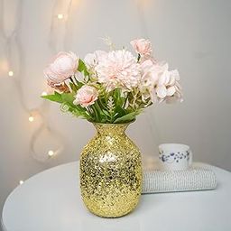 Ekhasa Unbreakable Metallic Gold Oval Flower Vase for Home Decor Aesthetic Flower Vase Gift for Weddings, Housewarmings, Parties & Gatherings Decorative Metal Vase for Living Room,Dining Table,Office-image-97
