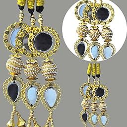 SUNDUSEVA Traditional Indian Hair Parandi, Gold-Toned Mirror Work with Tassels, 45 cm Length, Wedding Hair Accessory for Women-image-13