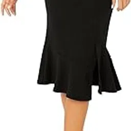 buynewtrend Black Fish Cut Knee Length Women Skirt | Stylish Elasticated Skirt-picture-2