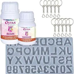 Oytra Resin Art Keychain Making Kit with Silicone Moulds 300gm Epoxy Liquid and 12 Keyrings DIY Craft Casting Gift Set-picture-4