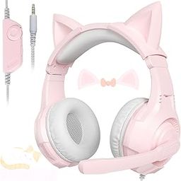 Pink Gaming Headset for PC Computer, PS4, PS5, PC, Xbox One, Cat Ear Over Ear Headphones with Stereo Surround Sound, Mic, Bass Boost for Girls, Women, Teens-20