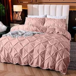 Cloud Fino Cotton 600 Thread Count, Luxurious Pleated Design Duvet Cover |1 Duvet Cover 88x104 with 2 Pillow Shams 17" x 27"|King Bed Bed Sizes (Peach,King)| H603 | 600 TC-21