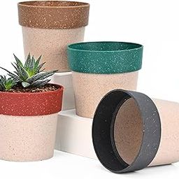 Eha Earth Friendly Ecopod Small Pots for Plant | 4 Inch, Pack of 4 | Table Top Planters | Bamboo Based and UV Protected | Pots for Indoor Plants for Home Decor, Outdoor, Balcony & Garden | Multi-Dark-image-43