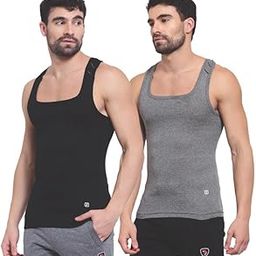 Men's Cotton Solid Round Neck Sport Vest (Black Jaspe & Black Pack of 2)-picture-22