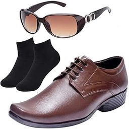 Comfortable Men Black Lace Formal Shoes with Black Socks & Women Gaga Brown-image-71