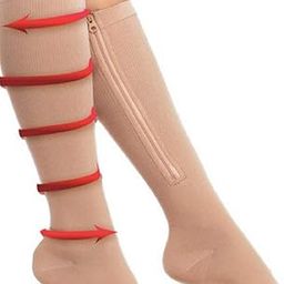 Compression Zip Socks with Arch Support, Knee High Length, Beige, Y-Core Heel Design-image-68