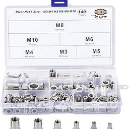 GSK Cut® 140 Pcs Zinc Plated M3 M4 M5 M6 M8 M10 Flat Head Metric Threaded Rivetnut Insert Nut insert Rivet Nut Kit-2