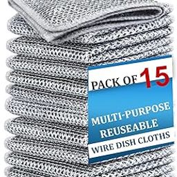 Silver Wire Scrubber Pads – Washable Double-Layer Kitchen Cleaning Cloth – Heavy Duty Steel Mesh Scouring Pad for Utensils, Stove, Sink, Dishwashing & Household Cleaning- Pack of 15-image-98